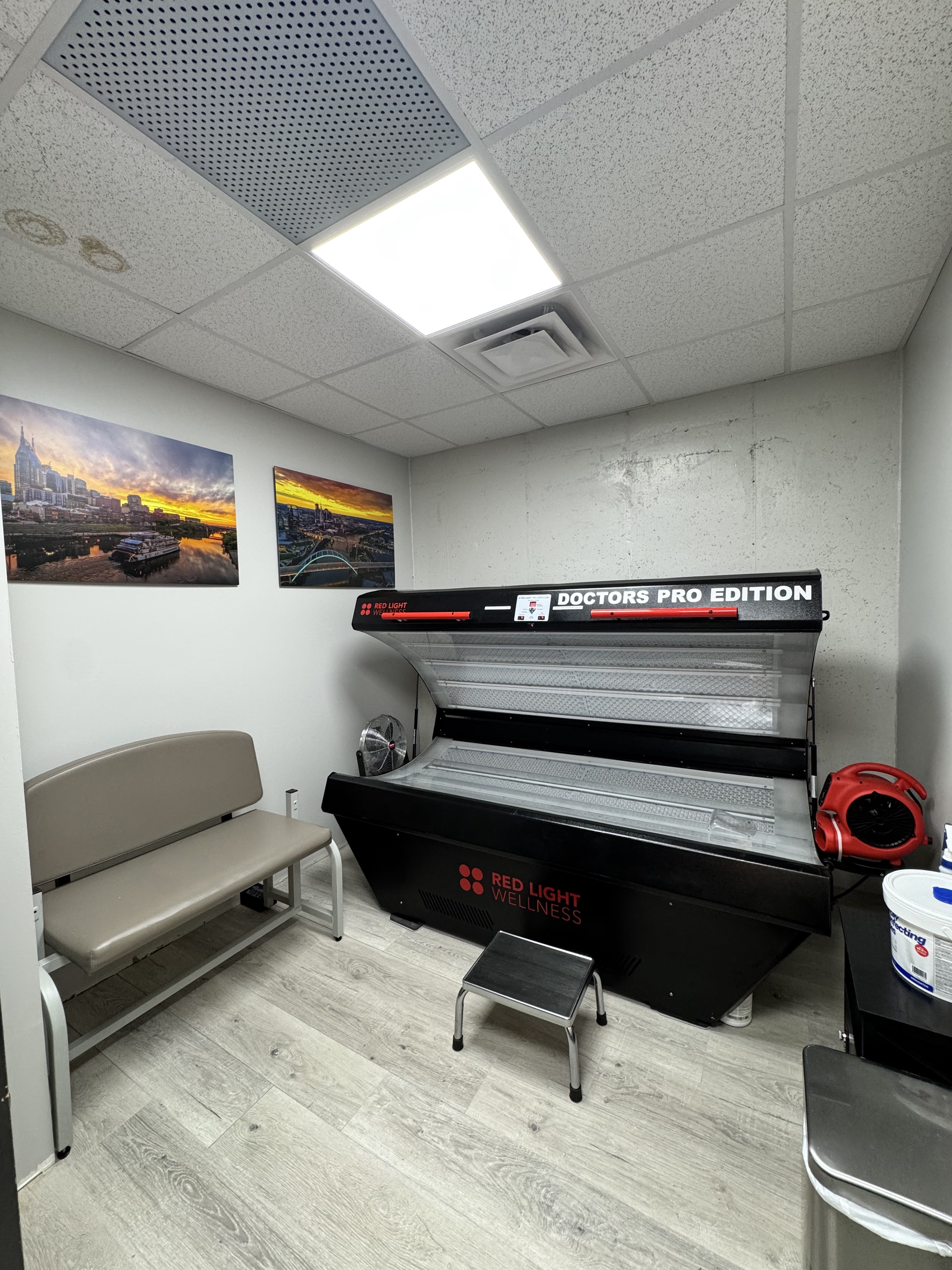 Red light bed at the Red Bed Club suite in Hendersonville
